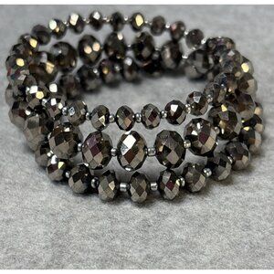 Faceted Metallic Beaded Stretch Bracelet Coil Wrap Style Elegant Jewelry for Wom